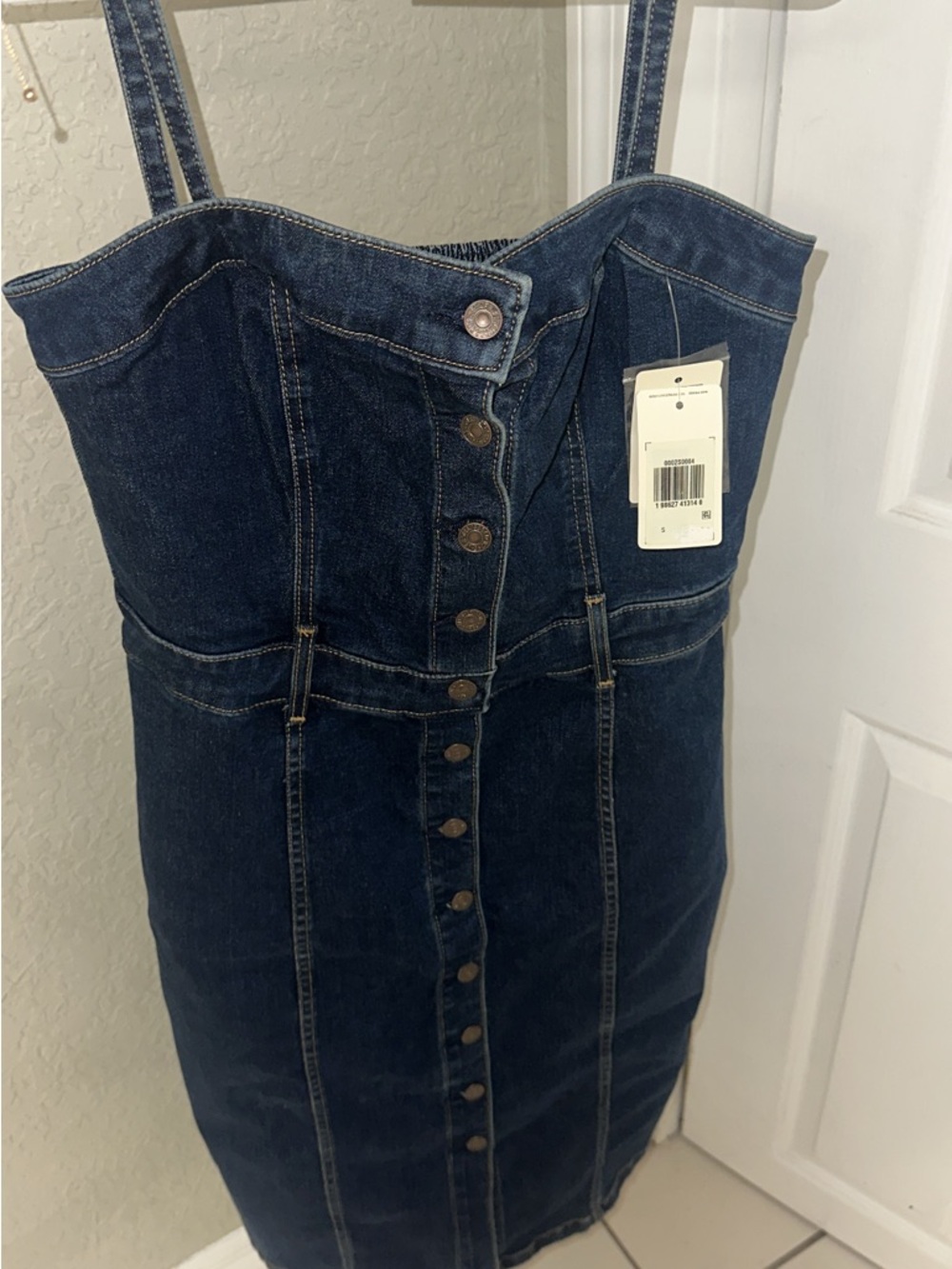 Levi's Dark Blue Denim Button-Front Midi Dress